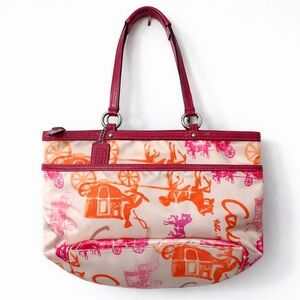 👜 Coach Novelty Horse & Carriage Zip Tote | Pink & Orange | Style F14892